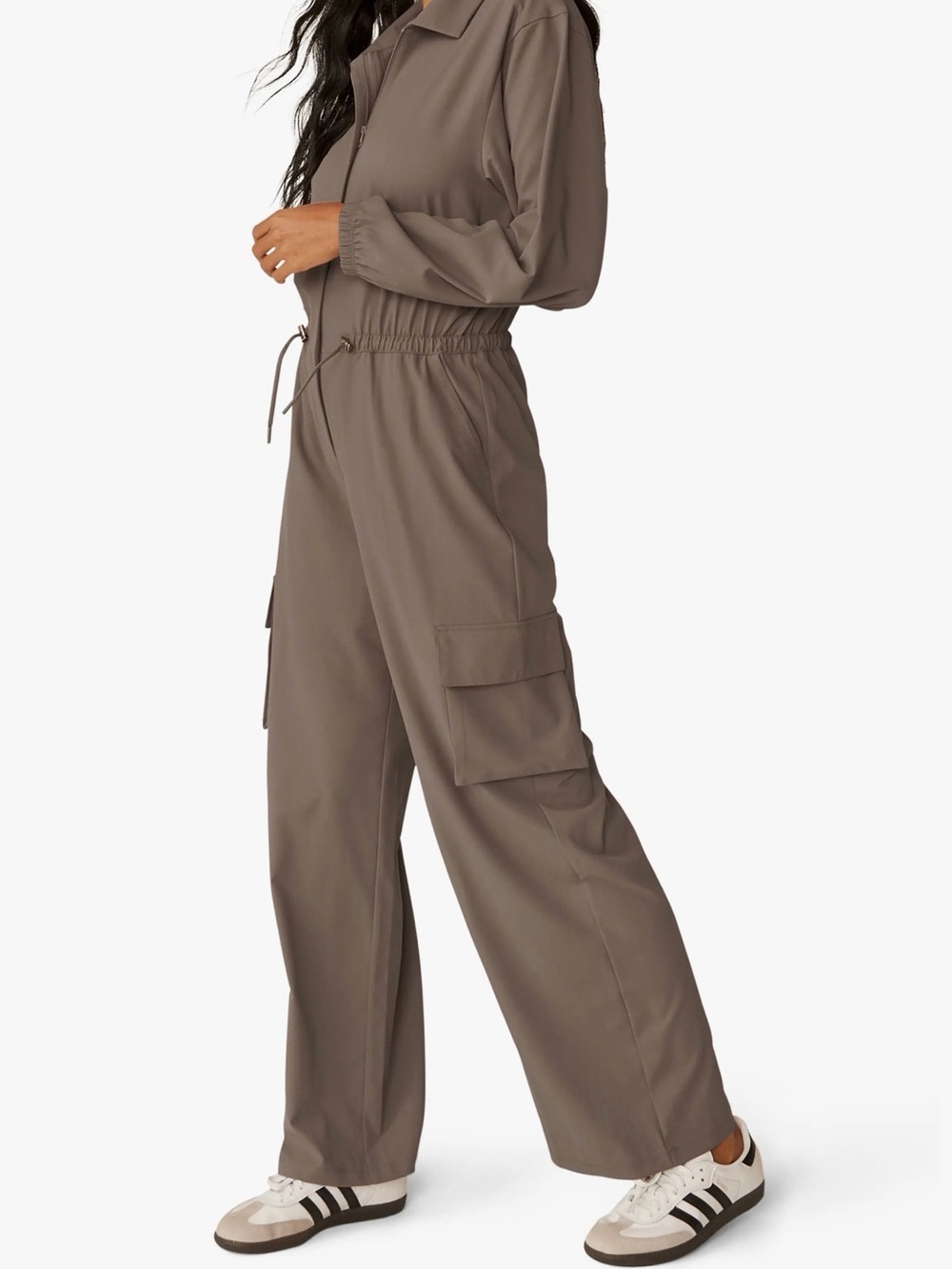 Beyond Yoga Wide-Leg Cargo Jumpsuit in Taupe